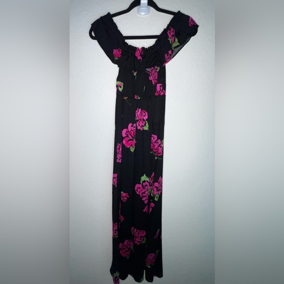 Free People Black and Pink Floral Midi Dress - Picture 8 of 13